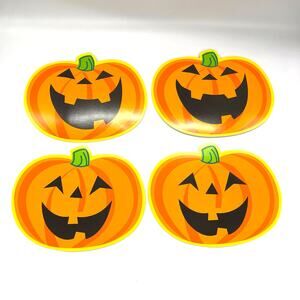 Vintage Halloween Die Cut Set of 4 Pumpkin Decorations Double Sided 8.5" x 6.75"